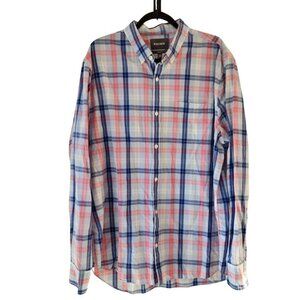 Bonobos Plaid Long Sleeve Button Down Shirt Blue Pink Dress Shirt Men's XXL Long